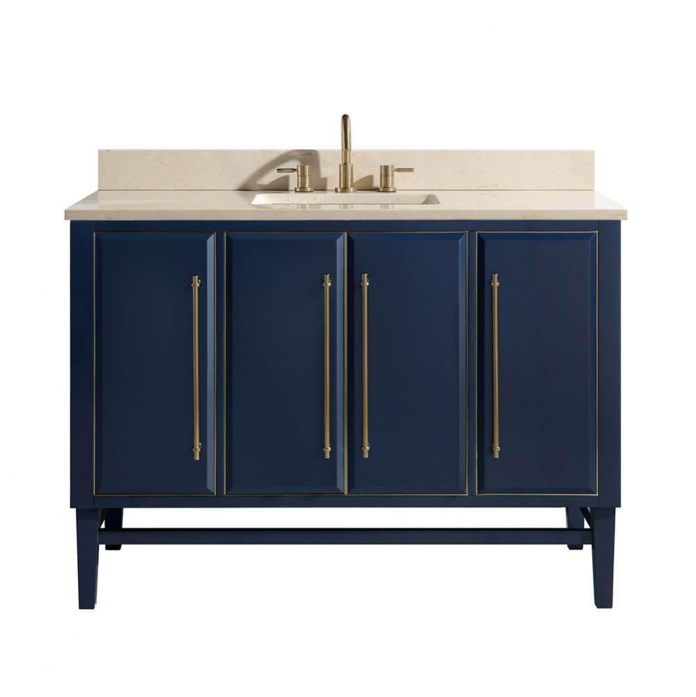 Avanity Mason 49 in. Vanity Combo in Navy Blue with Gold Trim and Crema Marfil Marble Top