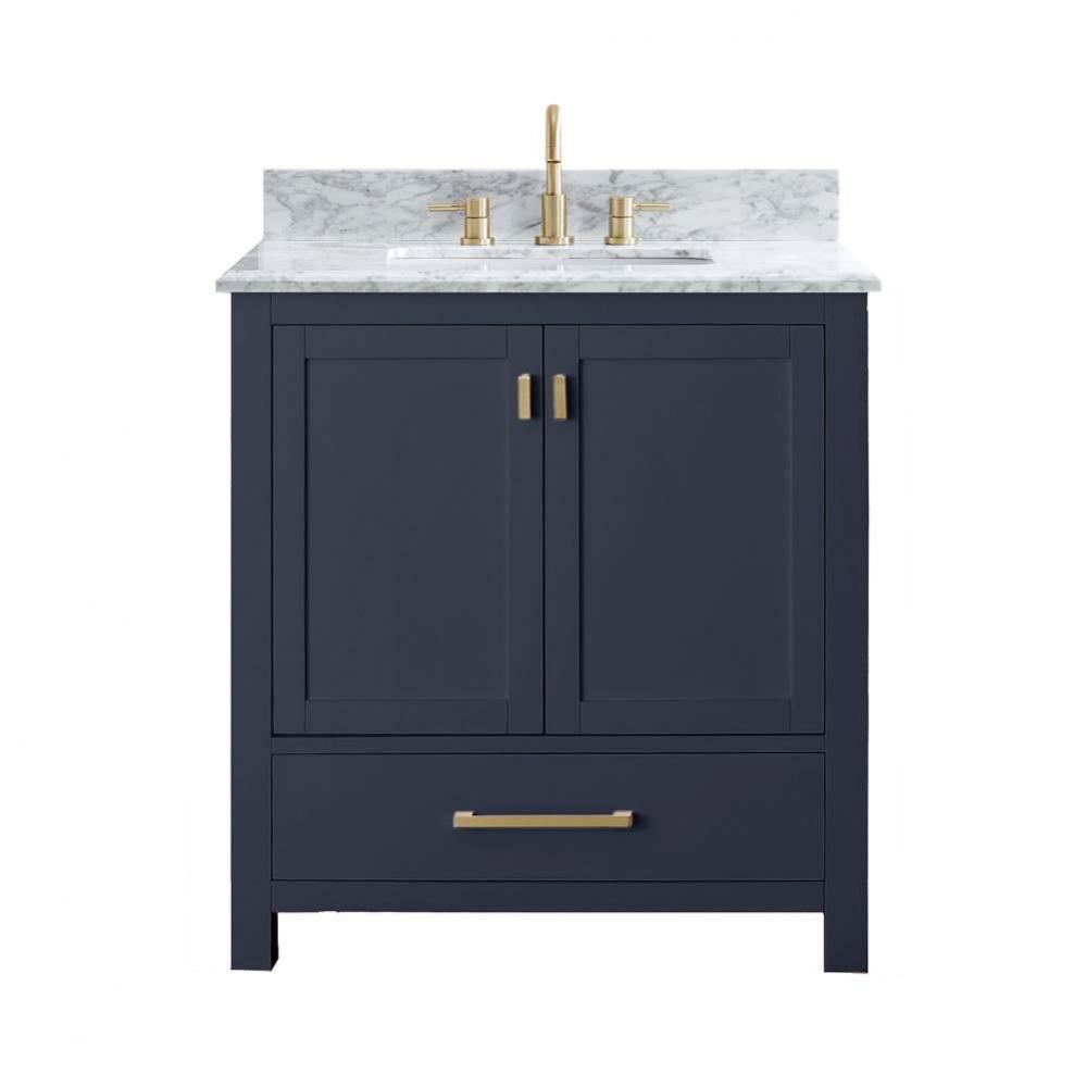 Avanity Modero 31 in. Vanity in Navy Blue with Carrara White Marble Top