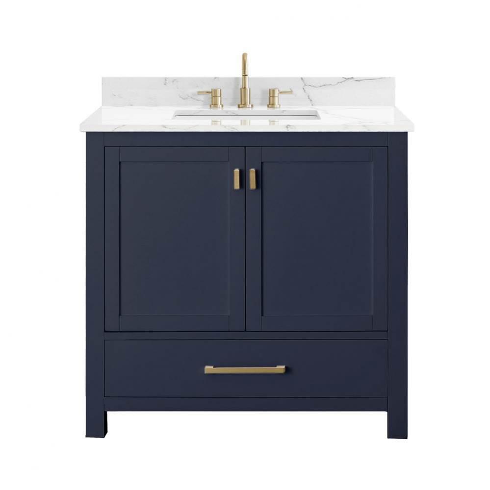 Avanity Modero 37 in. Vanity in Navy Blue with Cala White Engineered Stone Top