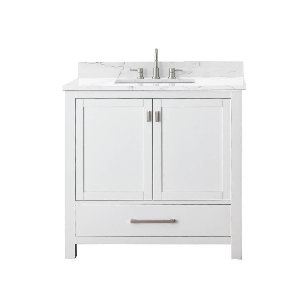 Avanity Modero 37 in. Vanity in White finish with Cala White Engineered Stone Top