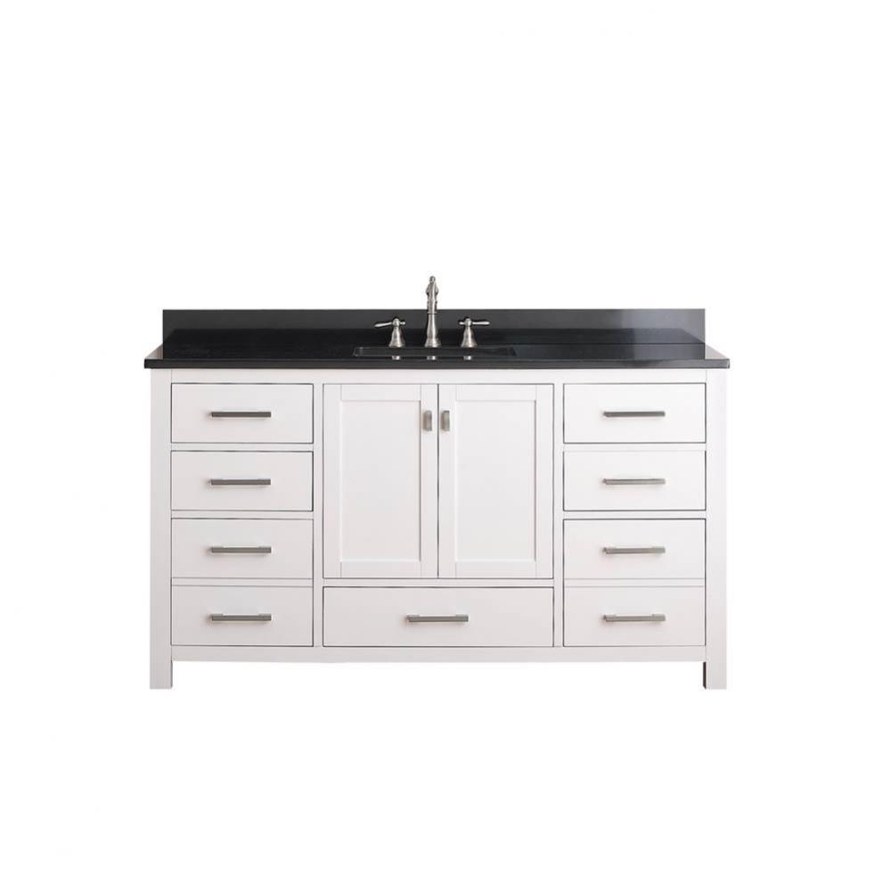 Avanity Modero 61 in. Single Vanity in White finish with Black Granite Top