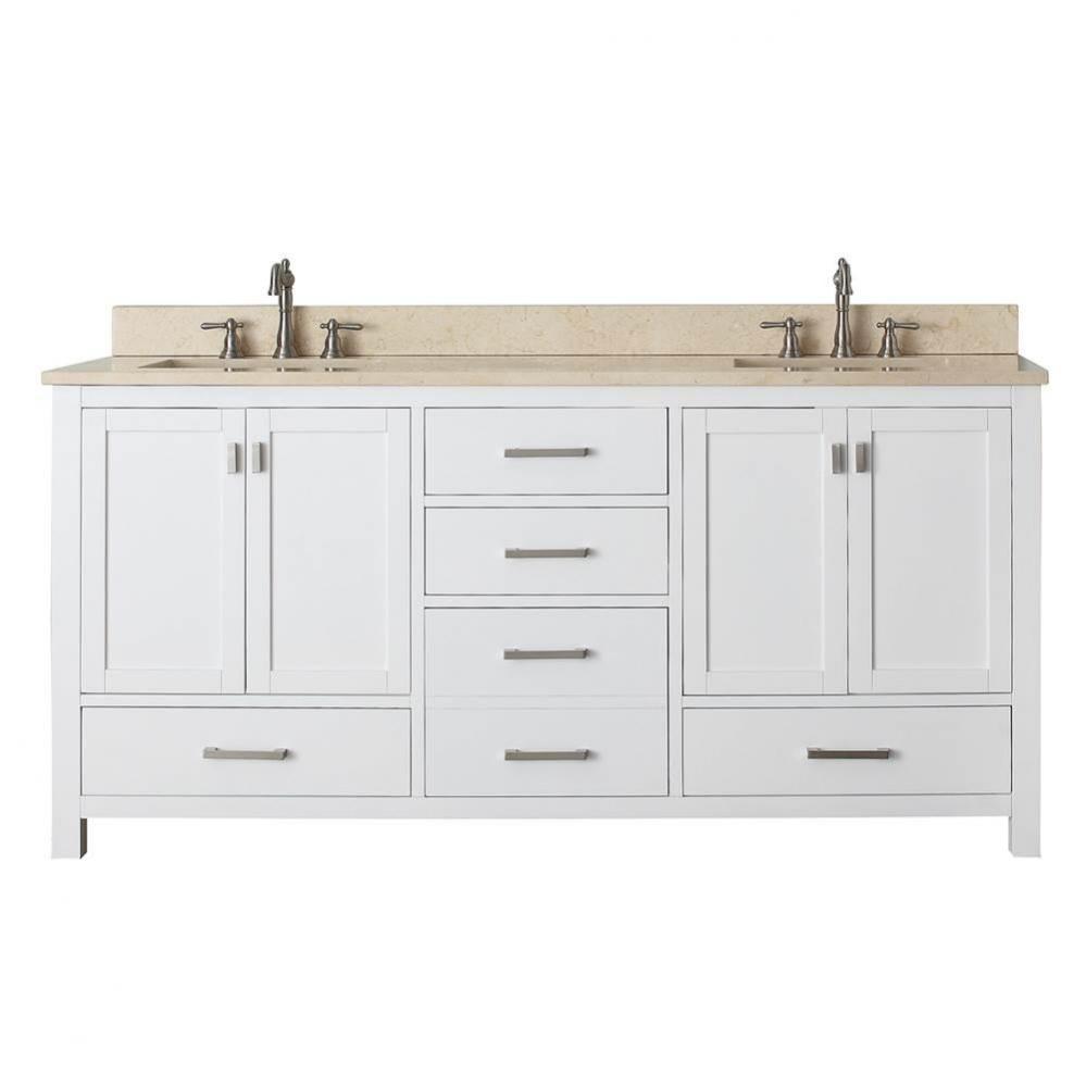 Avanity Modero 73 in. Double Vanity in White finish with Galala Beige Marble Top