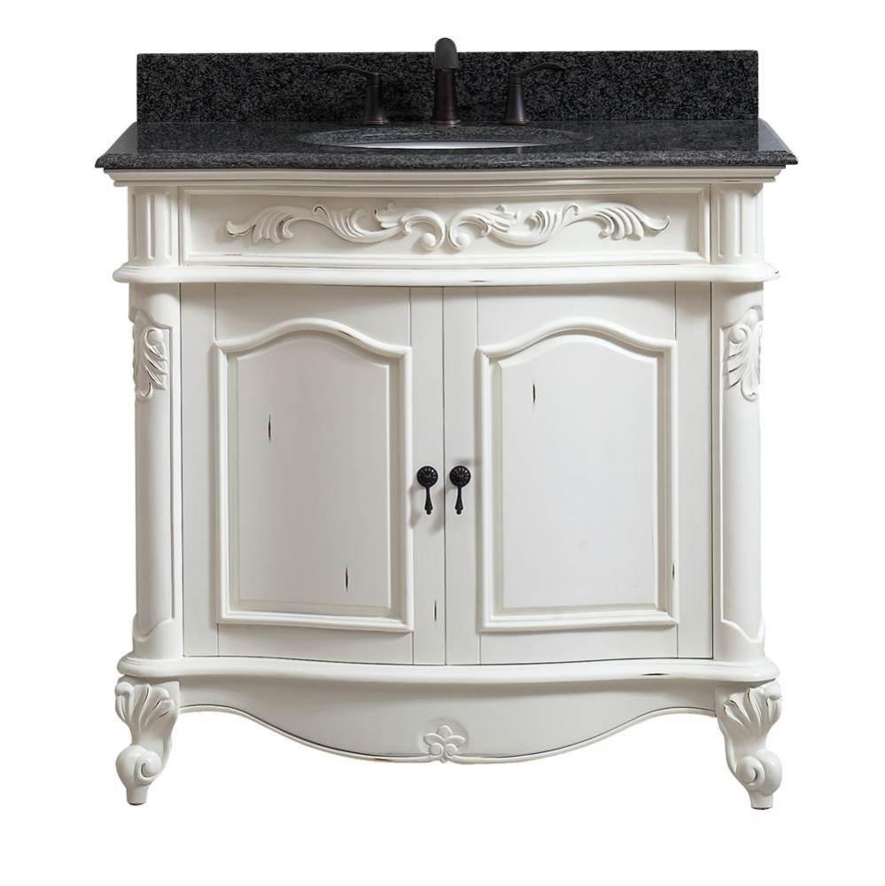 Avanity Provence 37 in. Vanity in Antique White finish with Impala Black Granite Top