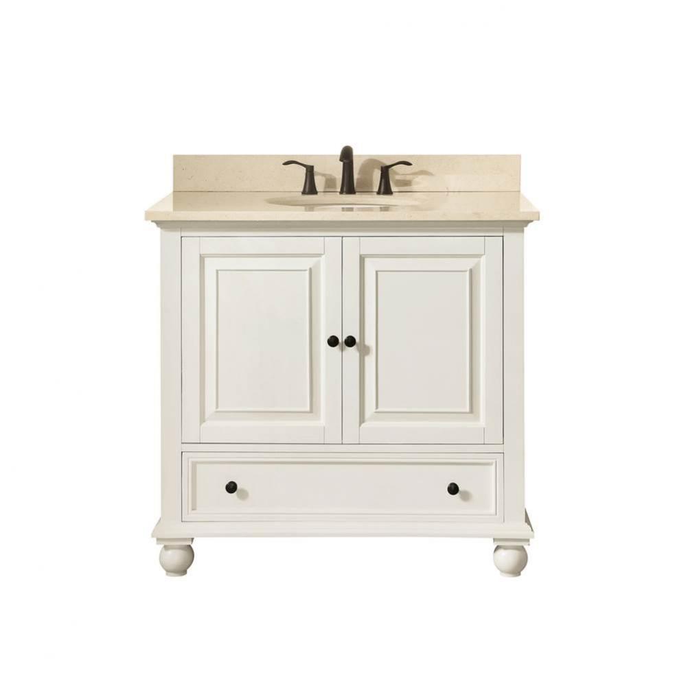 Avanity Thompson 37 in. Vanity in French White finish with Galala Beige Marble Top