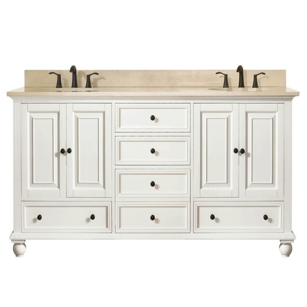 Avanity Thompson 61 in. Double Vanity in French White finish with Galala Beige Marble Top