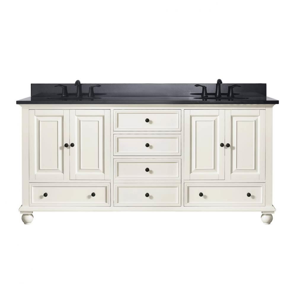 Avanity Thompson 73 in. Double Vanity in French White finish with Black Granite Top