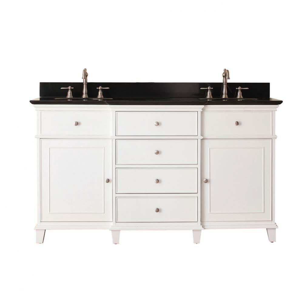 Avanity Windsor 61 in. Double Vanity in White finish with Black Granite Top