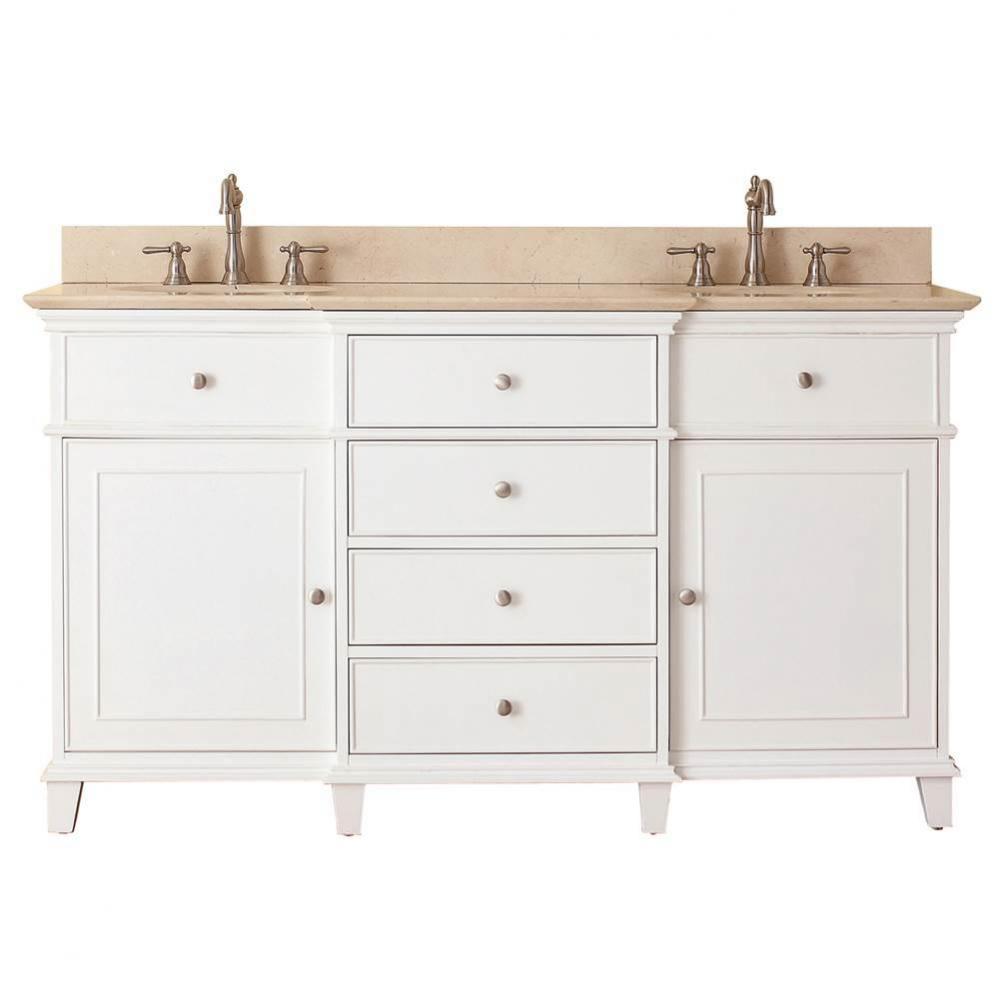 Avanity Windsor 61 in. Double Vanity in White finish with Galala Beige Marble Top