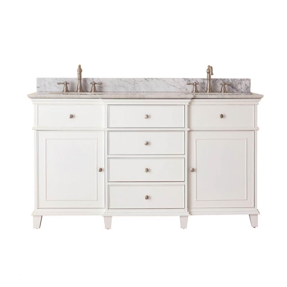 Avanity Windsor 61 in. Double Vanity in White finish with Carrara White Marble Top