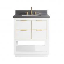 Avanity ALLIE-VS31-WTG-GQ - Avanity Allie 31 in. Vanity Combo in White with Gold Trim and Gray Quartz Top