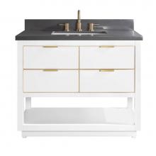 Avanity ALLIE-VS43-WTG-GQ - Avanity Allie 43 in. Vanity Combo in White with Gold Trim and Gray Quartz Top