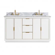 Avanity AUSTEN-VS61-WTG-C - Avanity Austen 61 in. Vanity Combo in White with Gold Trim and Carrara White Marble Top