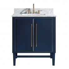 Avanity MASON-VS31-NBG-C - Avanity Mason 31 in. Vanity Combo in Navy Blue with Gold Trim and Carrara White Marble Top