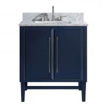 Avanity MASON-VS31-NBS-C - Avanity Mason 31 in. Vanity Combo in Navy Blue with Silver Trim and Carrara White Marble Top