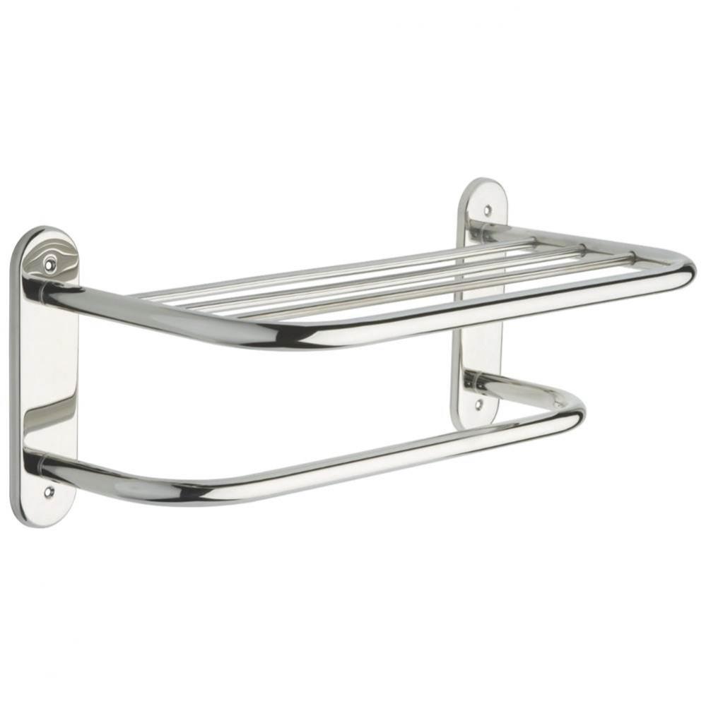 Commercial 18&apos;&apos; Metal Towel Shelf with One Bar, Exposed Mounting