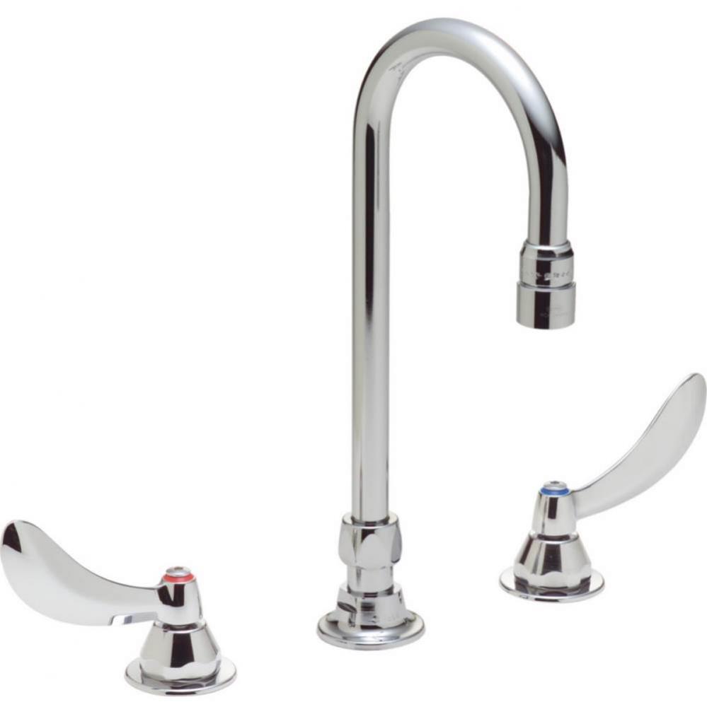 Commercial 27T2: Two Handle 8&apos;&apos; Below Deck Mount Faucet and Gooseneck Spout