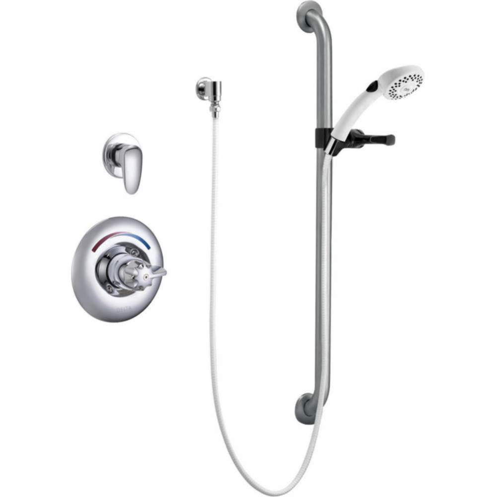 Commercial T13H: Universal Dual Shower Trim, Diverter, Hand Shower, and Grab Bar