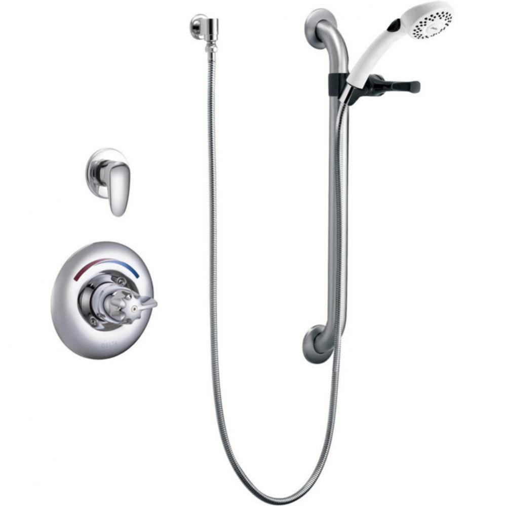 Commercial T13H: Universal Dual Shower Trim, Diverter, Hand Shower, and Grab Bar