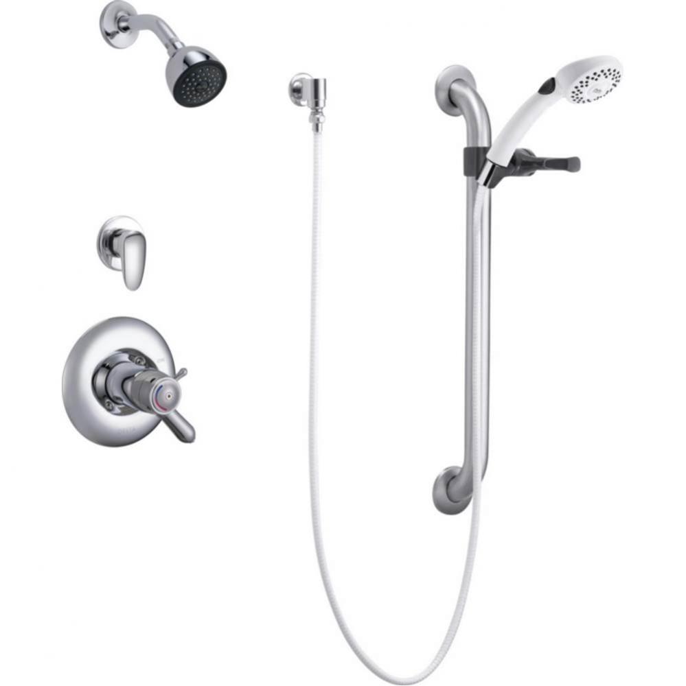 Commercial T17TH: Universal Dual Shower Trim, Diverter, Hand Shower, and Grab Bar