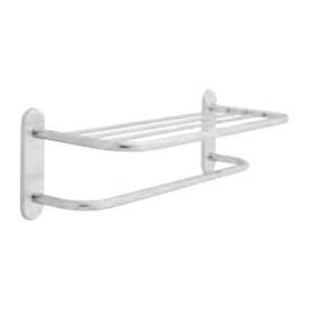 Commercial 24&apos;&apos; Brass Towel Shelf with One Bar, Concealed Mounting Polished Chrome