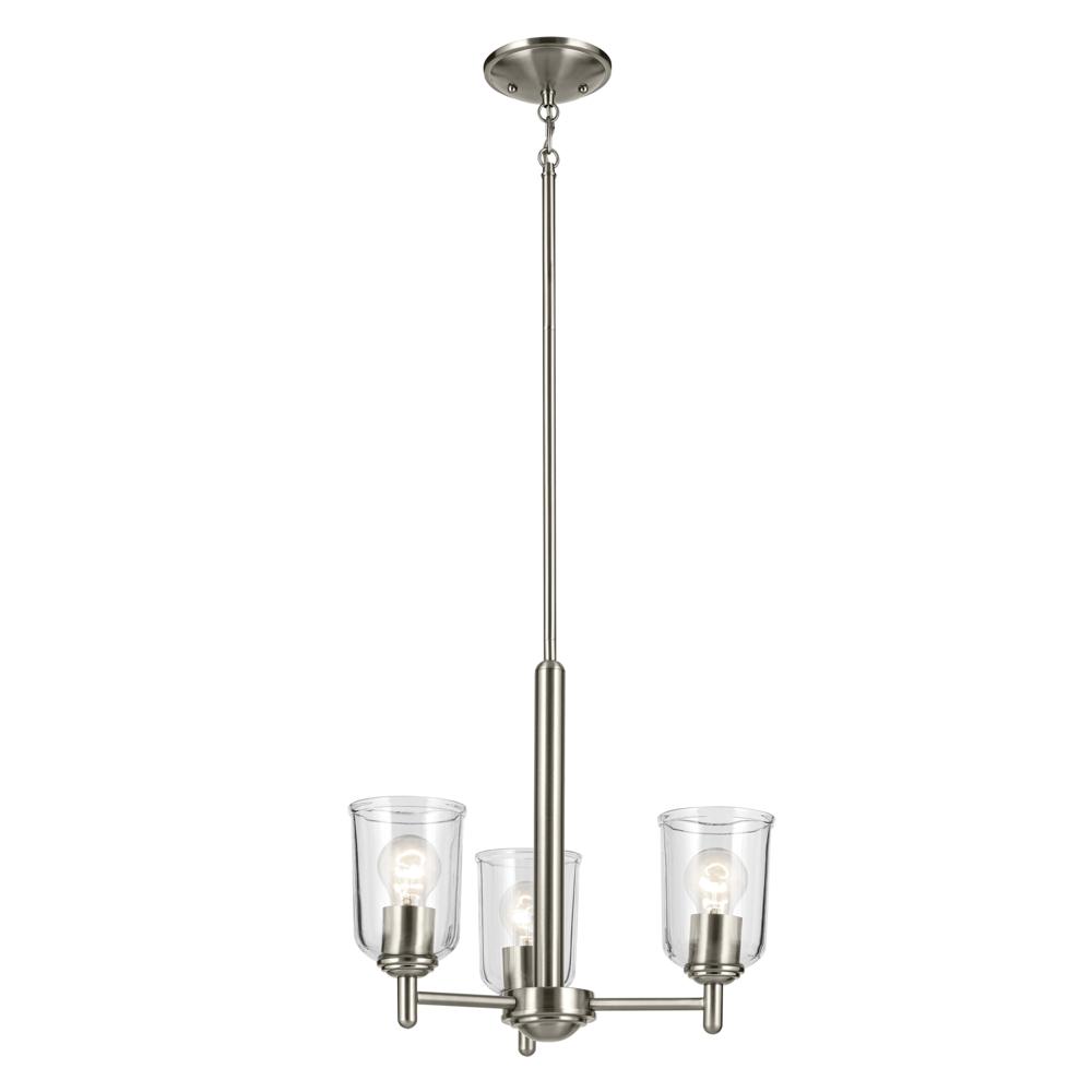 Shailene 15.25&#34; 3-Light Mini Chandelier with Clear Glass in Brushed Nickel