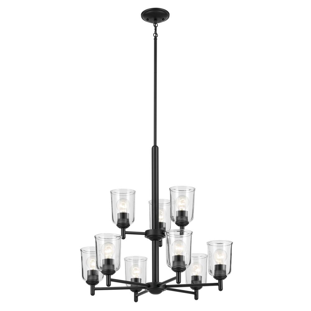 Shailene 26.5&#34; 9-Light 2-Tier Chandelier with Clear Glass in Black