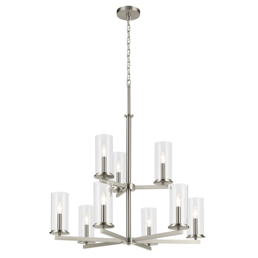 Crosby 32.5&#34; 9-Light 2-Tier Chandelier with Clear Glass in Brushed Nickel