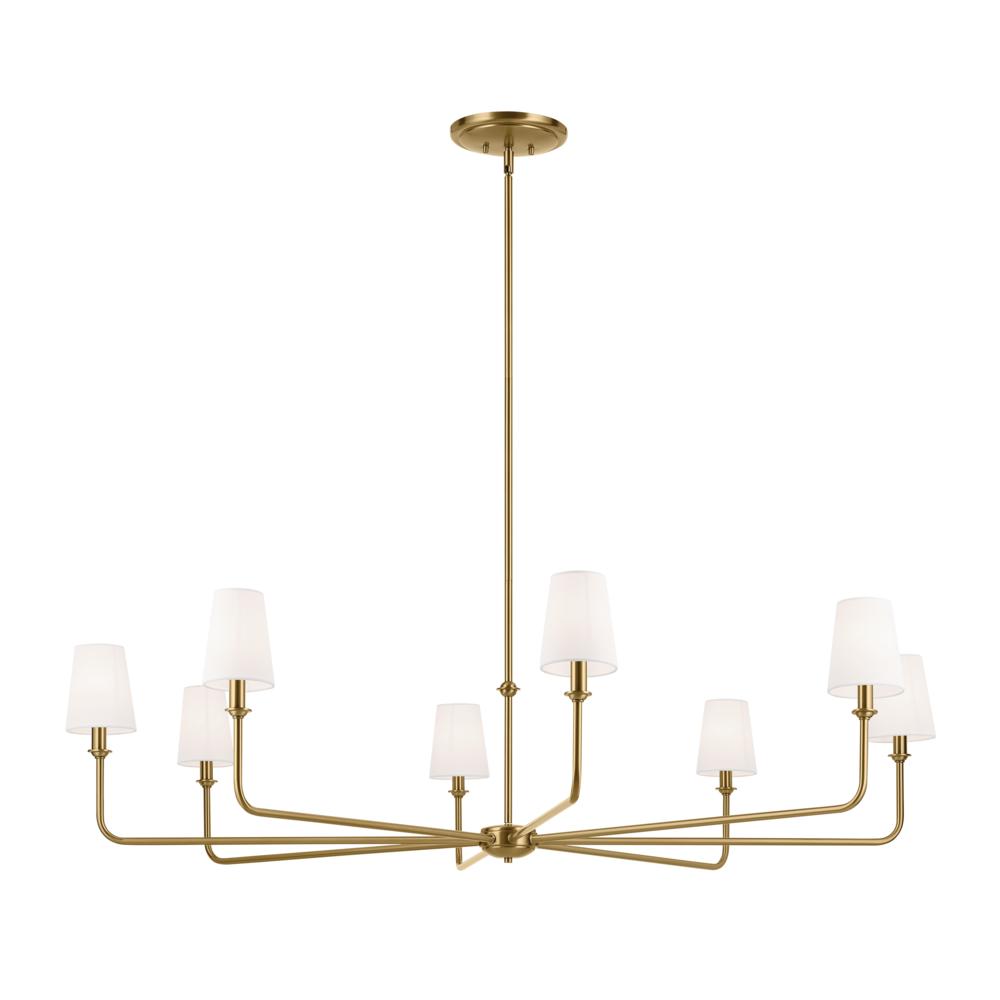 Pallas 52&#34; XL 8-Light Round Chandelier with White Linen Shade in Brushed Natural Brass