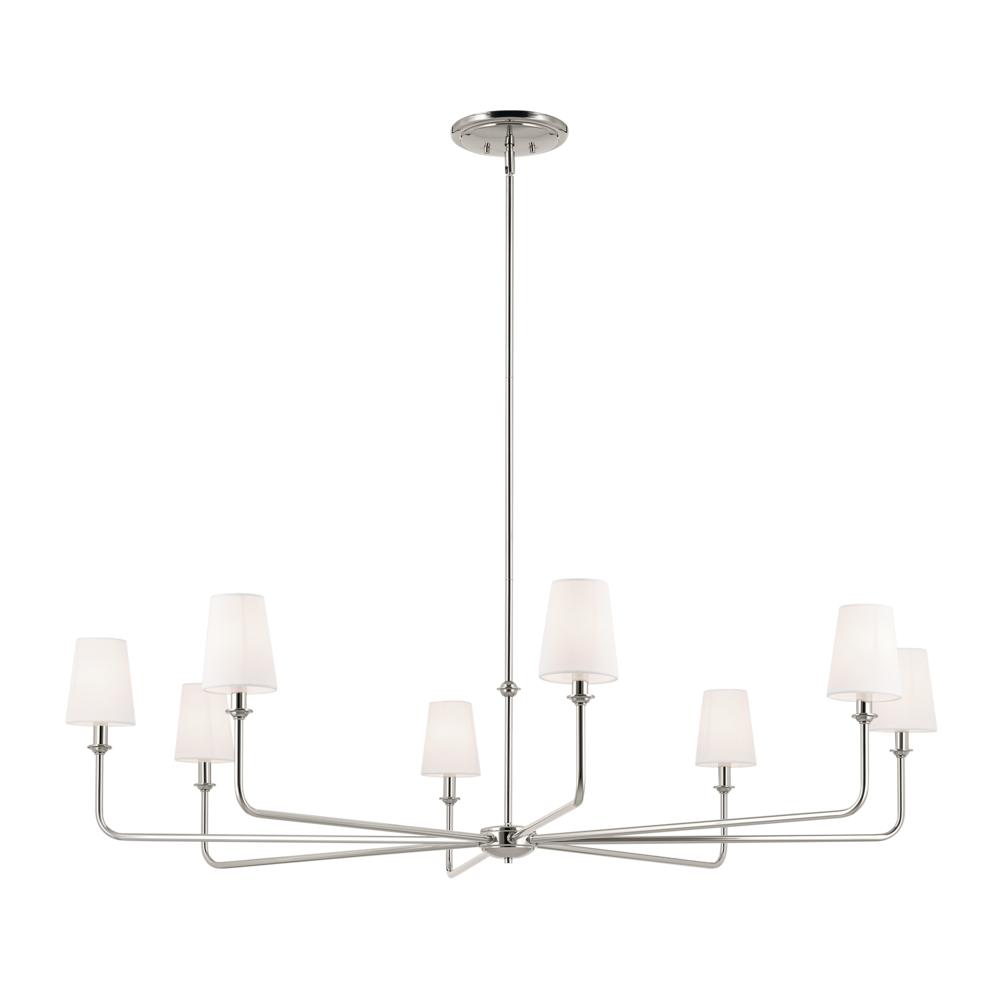 Pallas 52&#34; XL 8-Light Round Chandelier with White Linen Shade in Polished Nickel