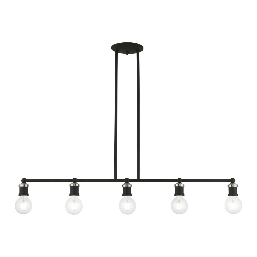 5 Light Black with Brushed Nickel Accents Large Linear Chandelier