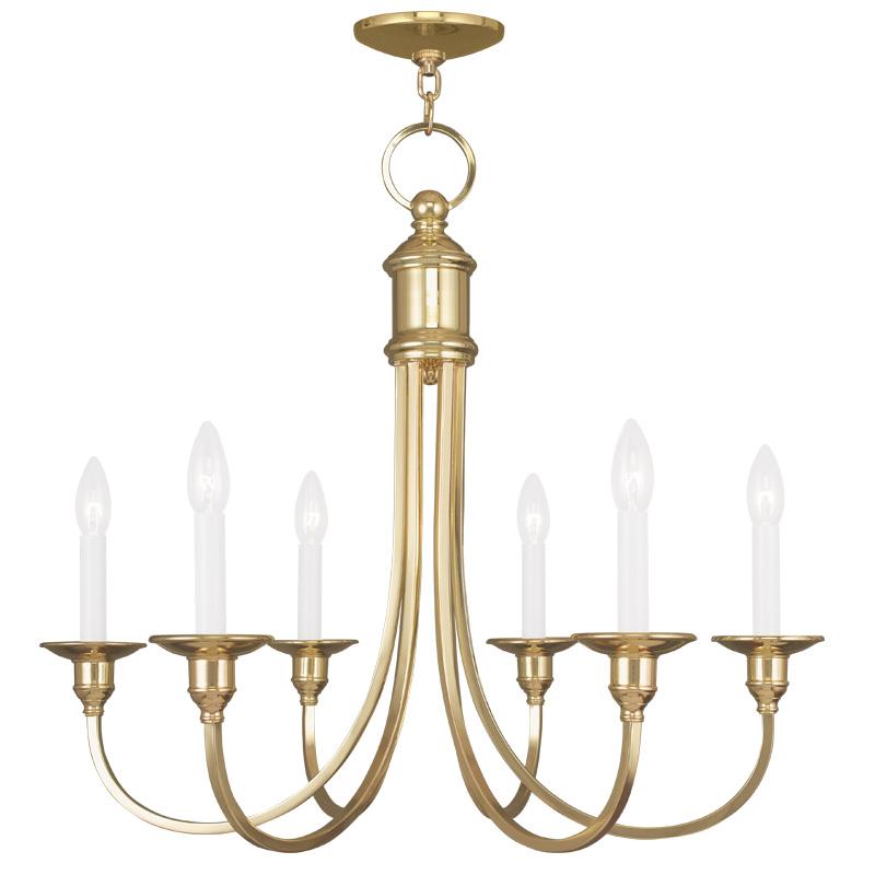 6 Light Polished Brass Chandelier