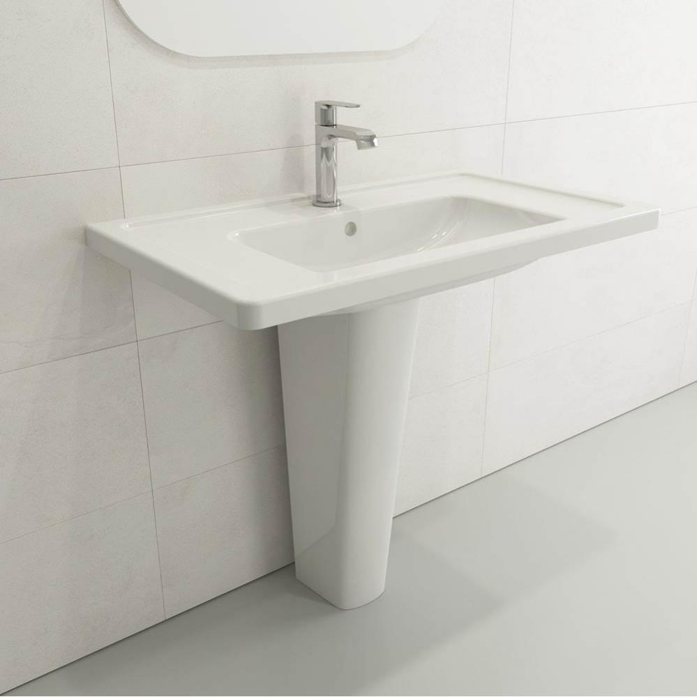 Taormina Wall-Mounted Sink Basin Fireclay 33.75 in. 3-Hole with Overflow in White