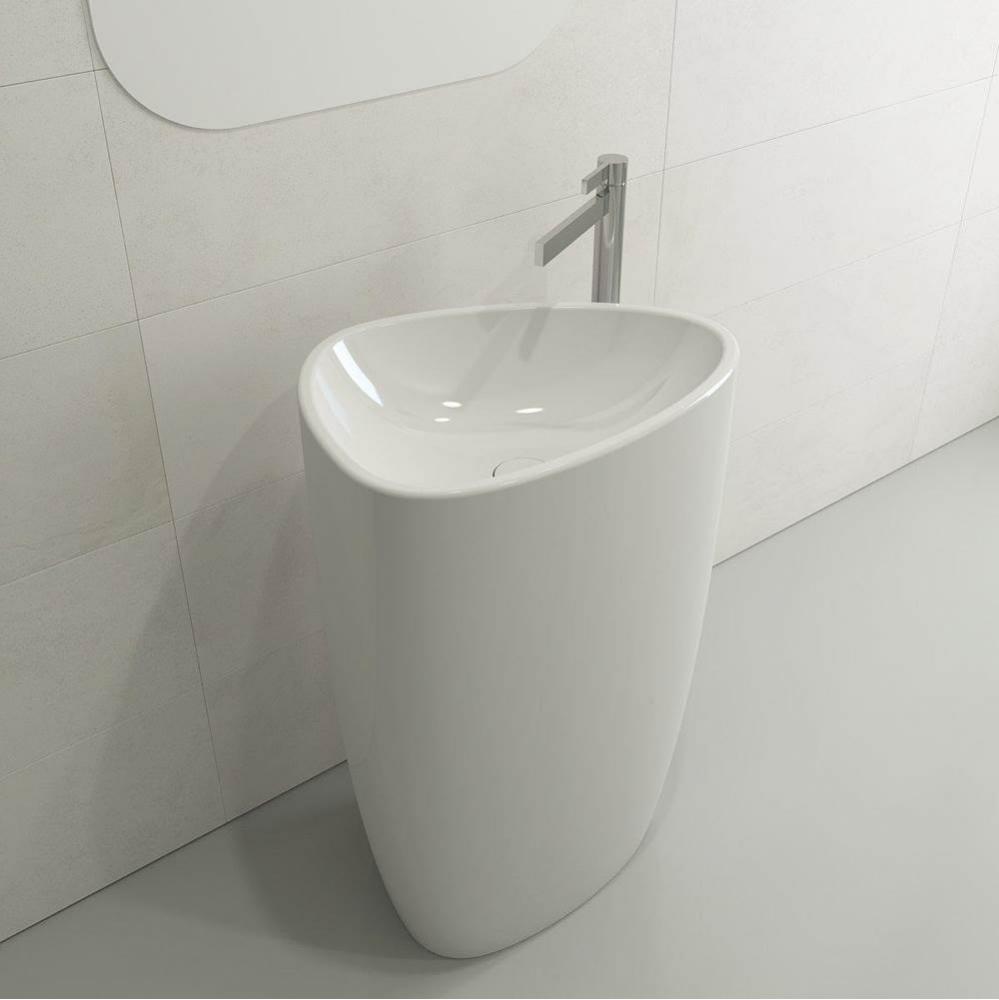 Etna Monoblock Pedestal Sink Fireclay 33.75 in. with Matching Drain Cover in White