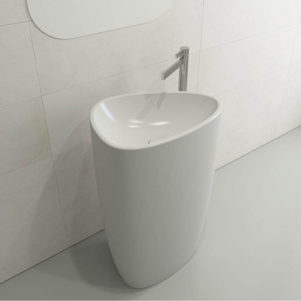 Etna Monoblock Pedestal Sink Fireclay 33.75 in. with Matching Drain Cover in Matte White