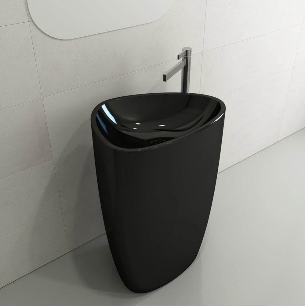 Etna Monoblock Pedestal Sink Fireclay 33.75 in. with Matching Drain Cover in Black