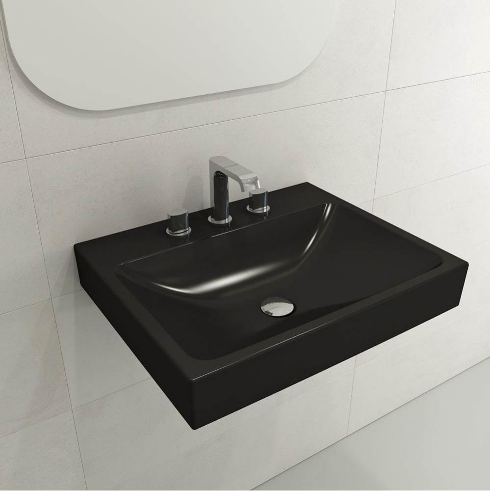 Scala Arch Wall-Mounted Sink Fireclay 23.75 in. 3-Hole in Matte Black