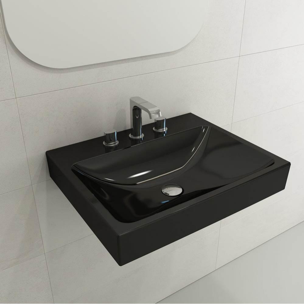 Scala Arch Wall-Mounted Sink Fireclay 23.75 in. 3-Hole in Black