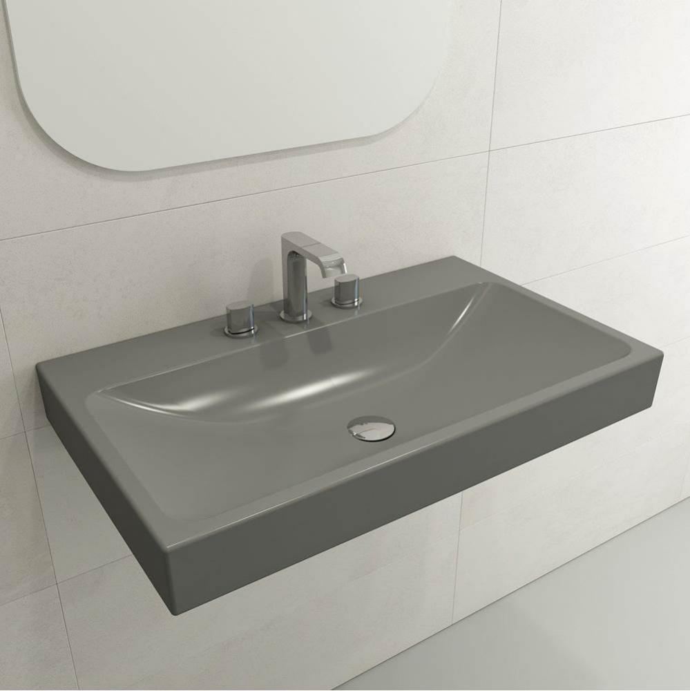 Scala Arch Wall-Mounted Sink Fireclay 32 in. 3-Hole in Matte Gray