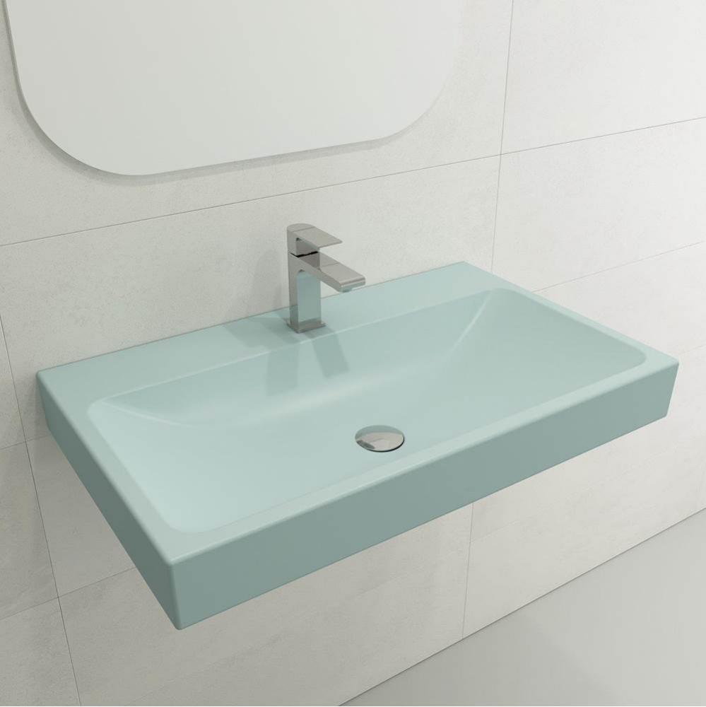 Scala Arch Wall-Mounted Sink Fireclay 32 in. 1-Hole in Matte Ice Blue