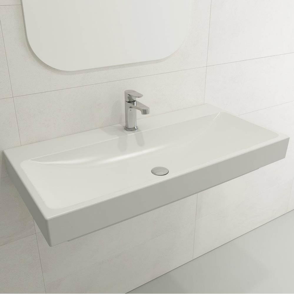 Scala Arch Wall-Mounted Sink Fireclay 39.75 in. 1-Hole in Matte White