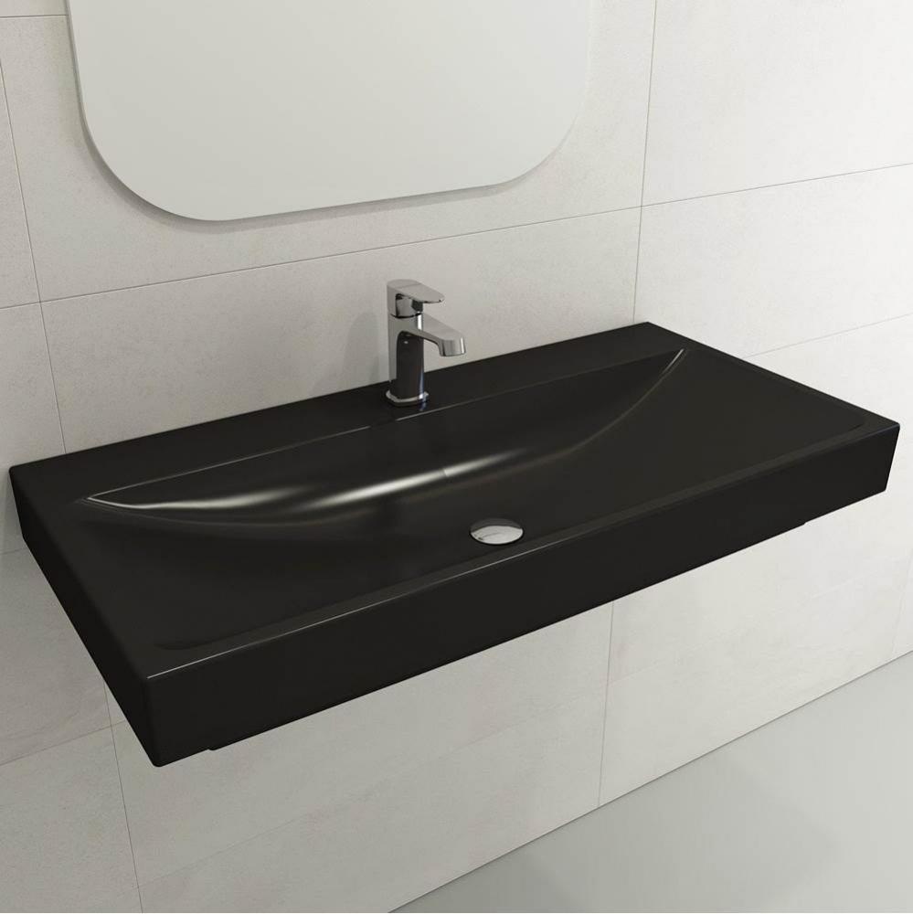 Scala Arch Wall-Mounted Sink Fireclay 39.75 in. 1-Hole in Matte Black