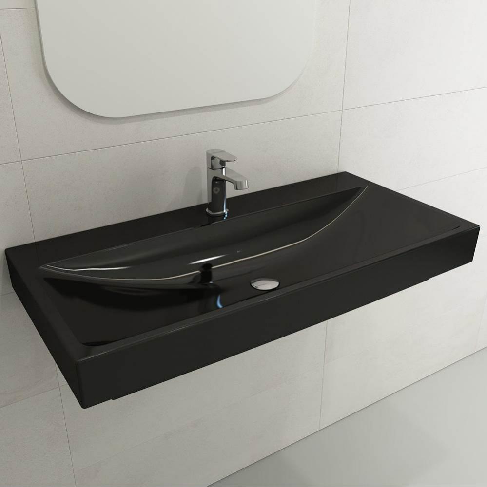 Scala Arch Wall-Mounted Sink Fireclay 39.75 in. 1-Hole in Black