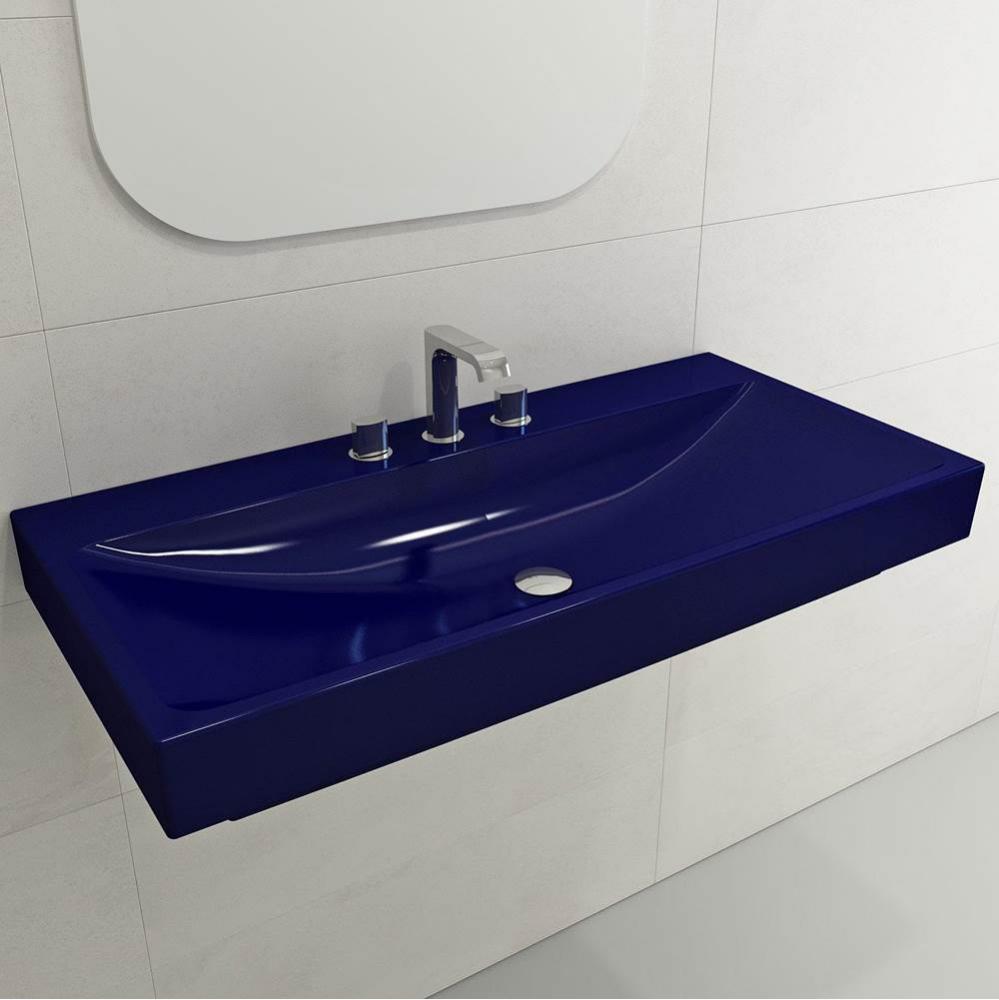 Scala Arch Wall-Mounted Sink Fireclay 39.75 in. 3-Hole in Sapphire Blue