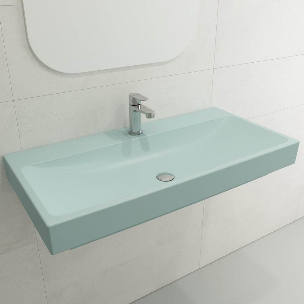 Scala Arch Wall-Mounted Sink Fireclay 39.75 in. 1-Hole in Matte Ice Blue