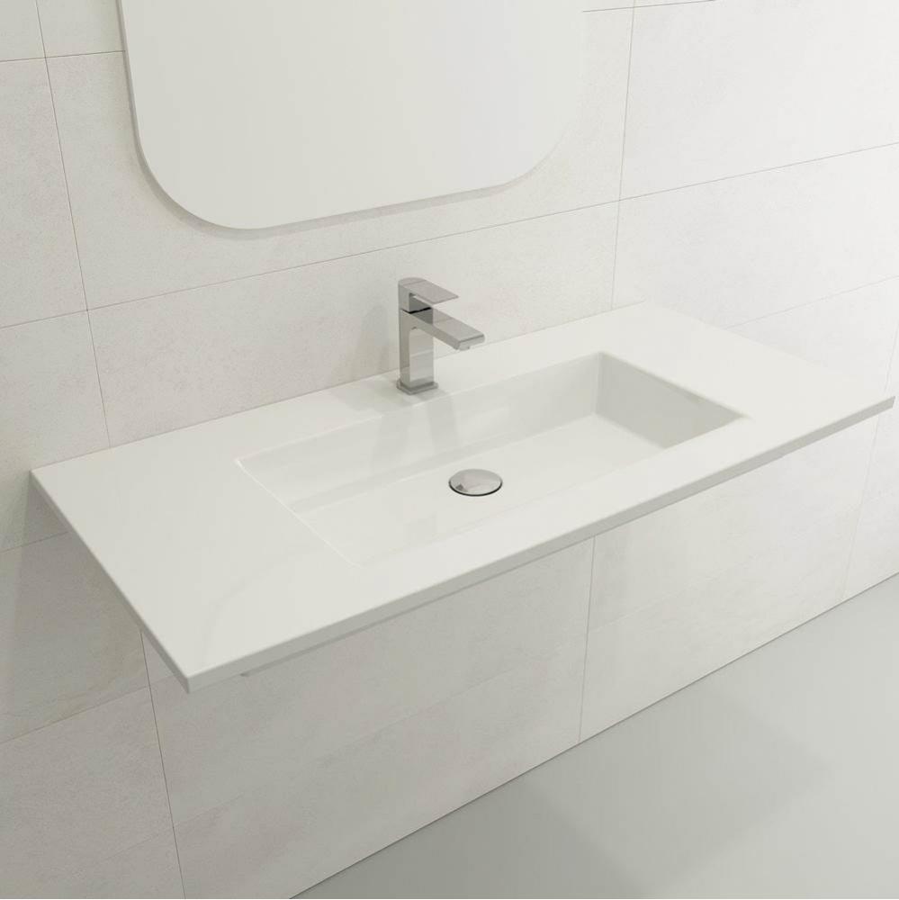 Ravenna Wall-Mounted Sink Fireclay 40.5 in. 1-Hole with Overflow in White