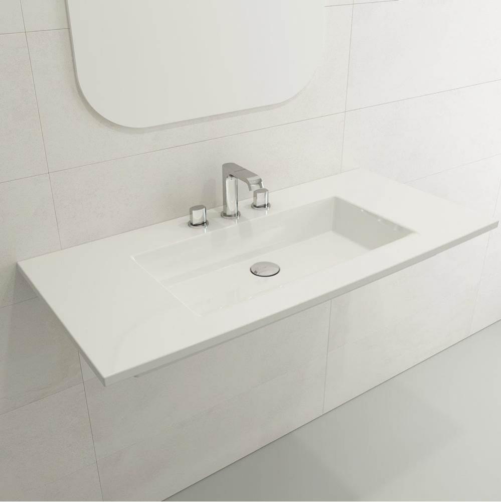 Ravenna Wall-Mounted Sink Fireclay 40.5 in. 3-Hole with Overflow in White