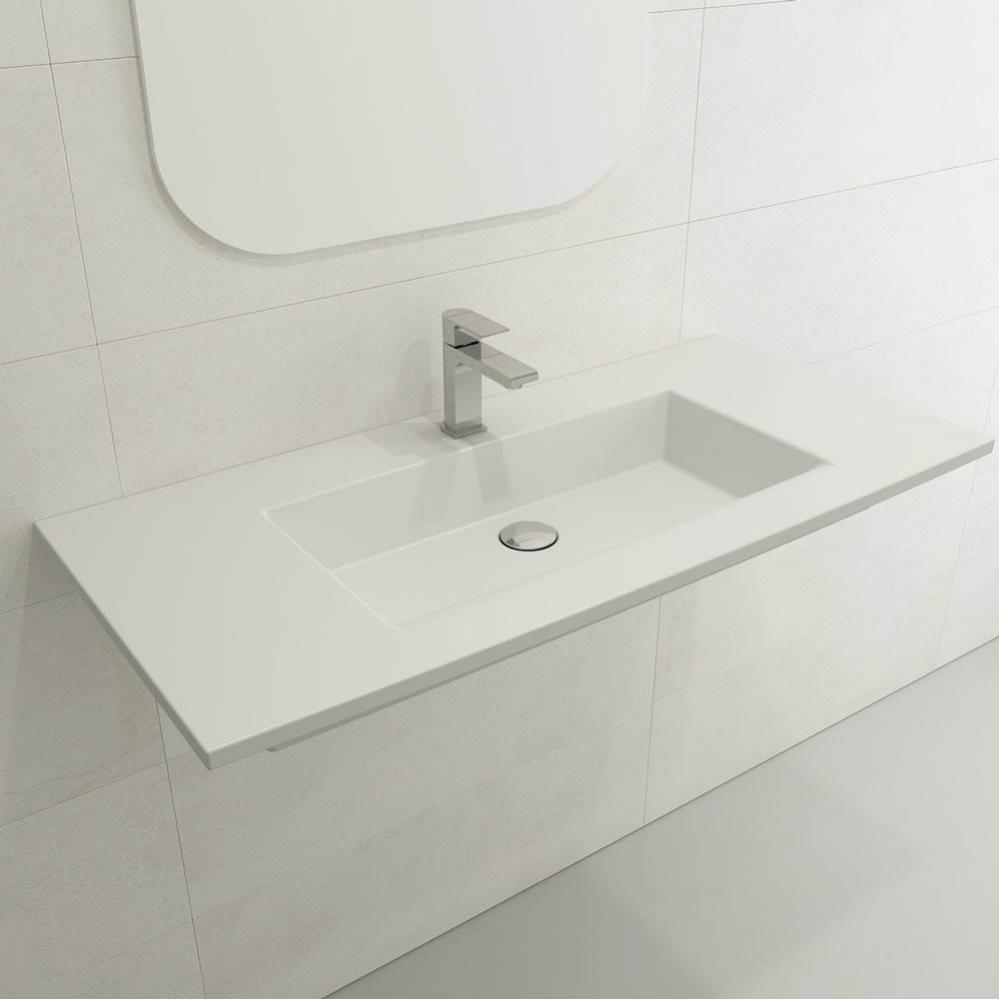 Ravenna Wall-Mounted Sink Fireclay 40.5 in. 1-Hole with Overflow in Matte White