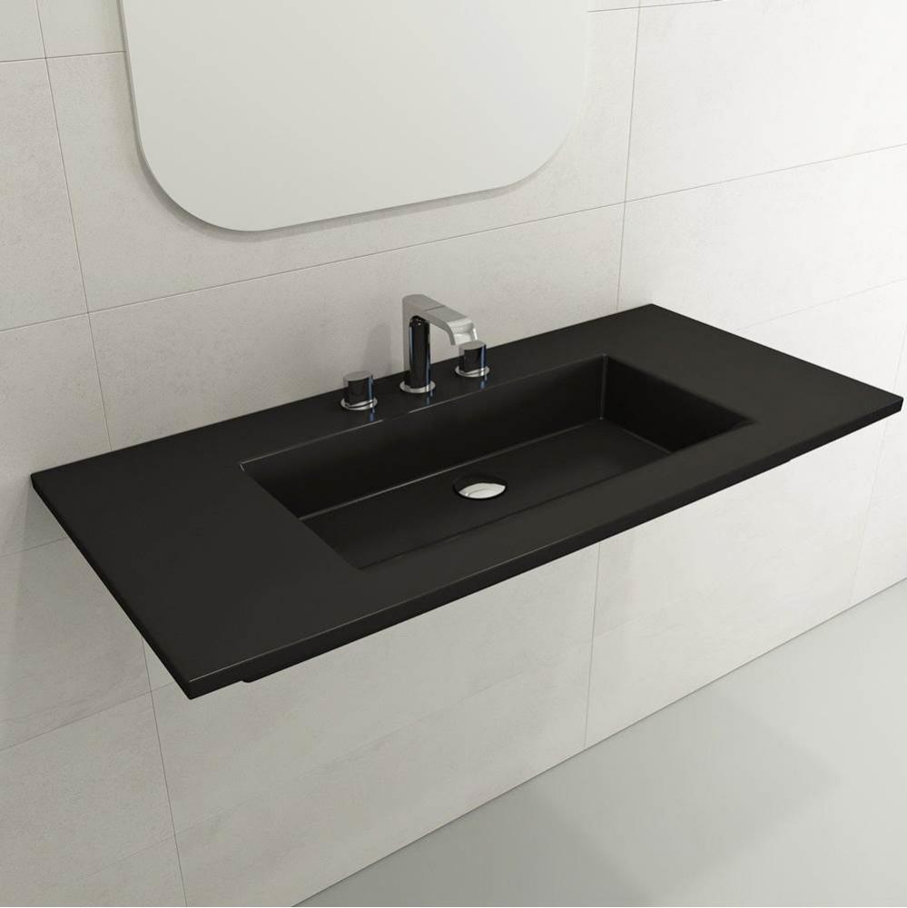 Ravenna Wall-Mounted Sink Fireclay 40.5 in. 3-Hole with Overflow in Matte Black