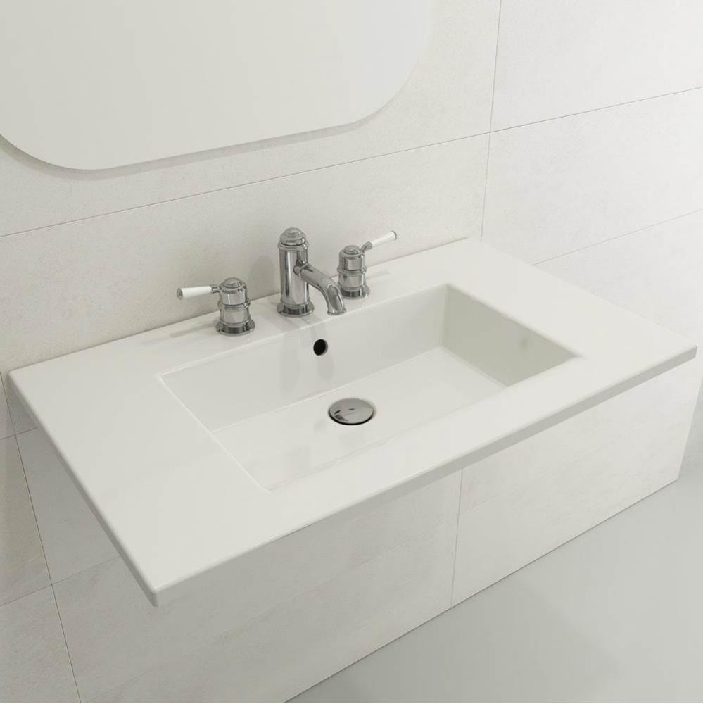 Ravenna Wall-Mounted Sink Fireclay 32.25 in. 1-Hole with Overflow in White