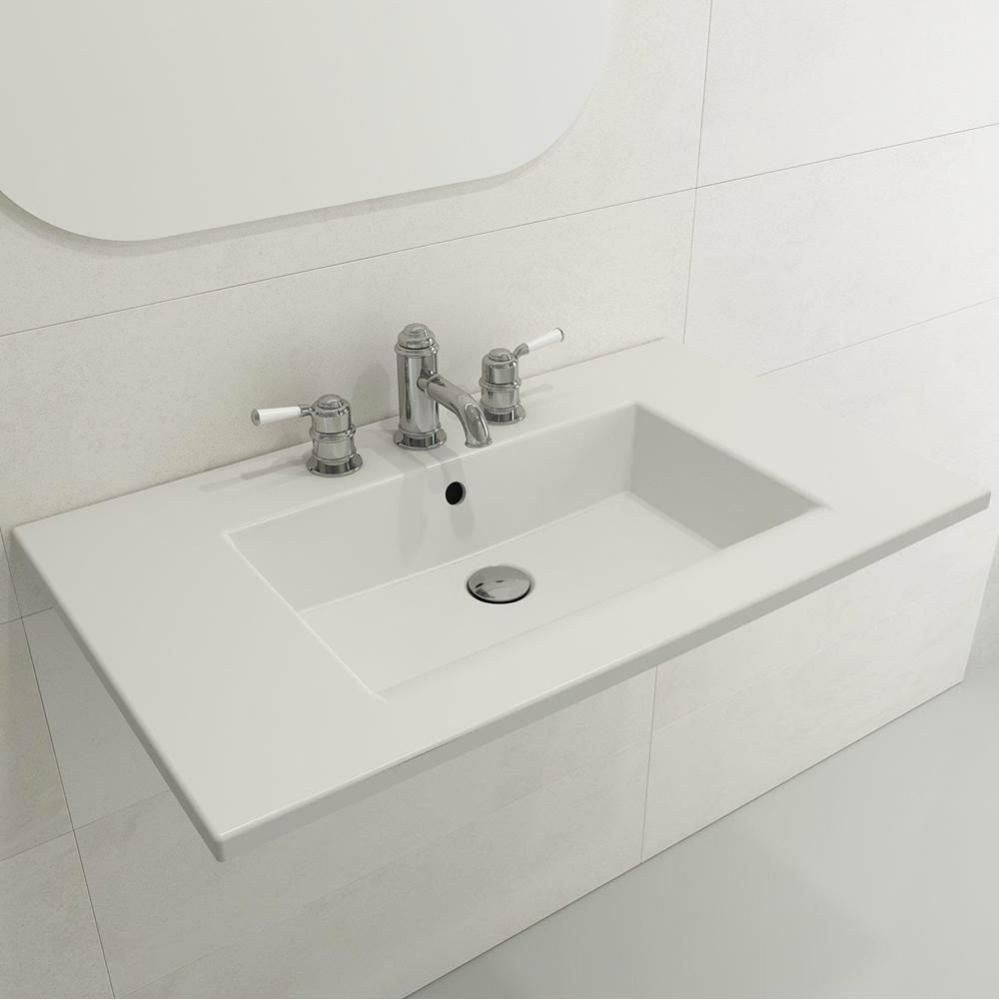 Ravenna Wall-Mounted Sink Fireclay 32.25 in. 1-Hole with Overflow in Matte White